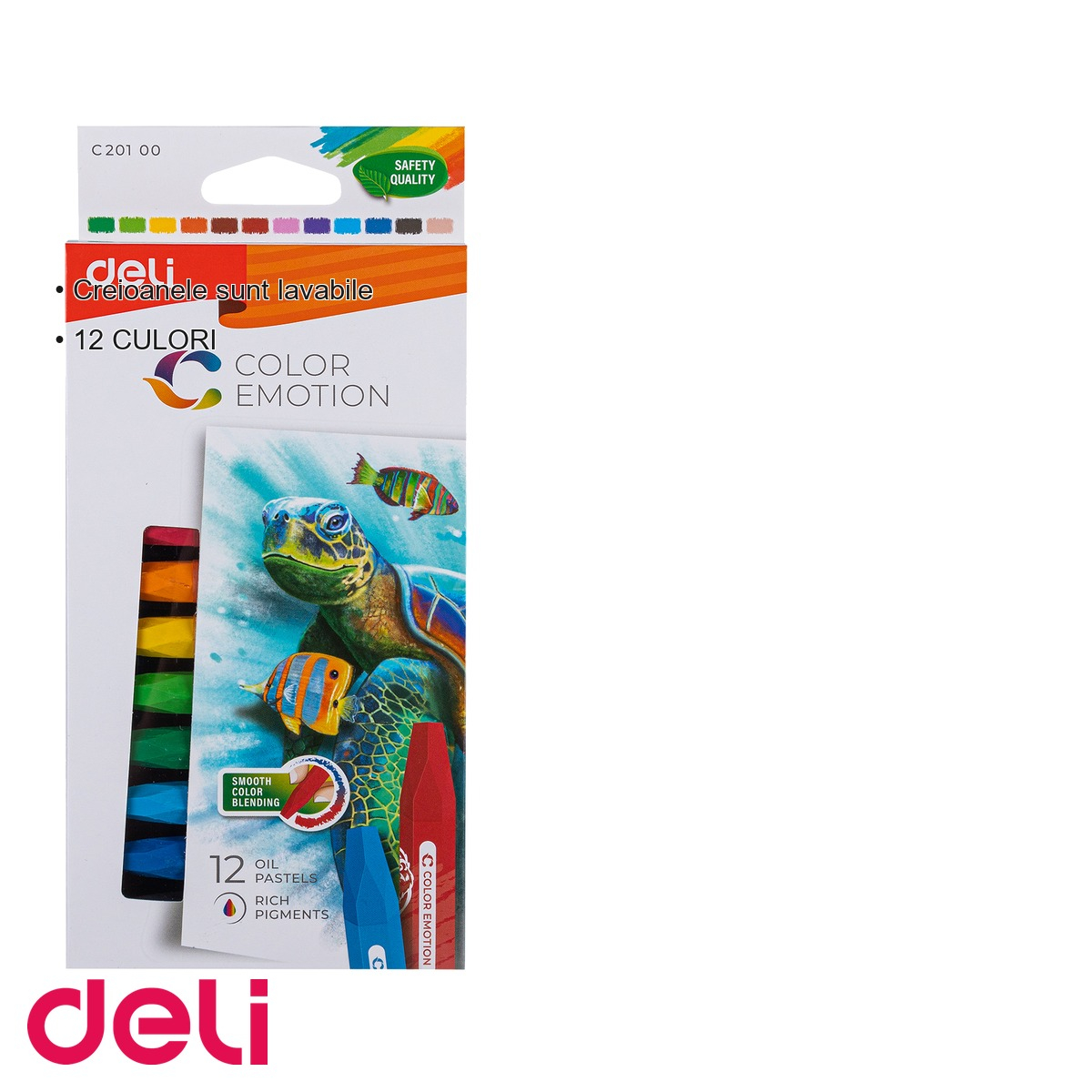 Set 12 creioane ulei pastel Deli Color Emotion, culori stralucitoare, lavabile, pentru desen si arta [3]