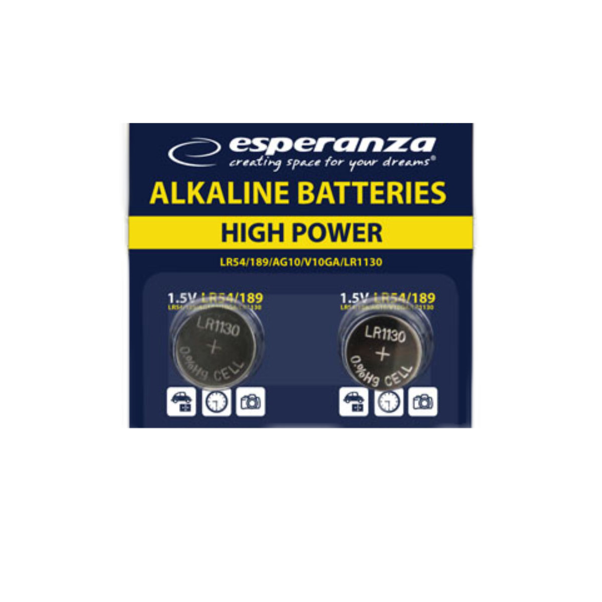 Set 2 baterii alcaline Esperanza LR54 (189 / AG10), 1.5V, diametru 11.6mm, grosime 3.05mm, in blister [1]