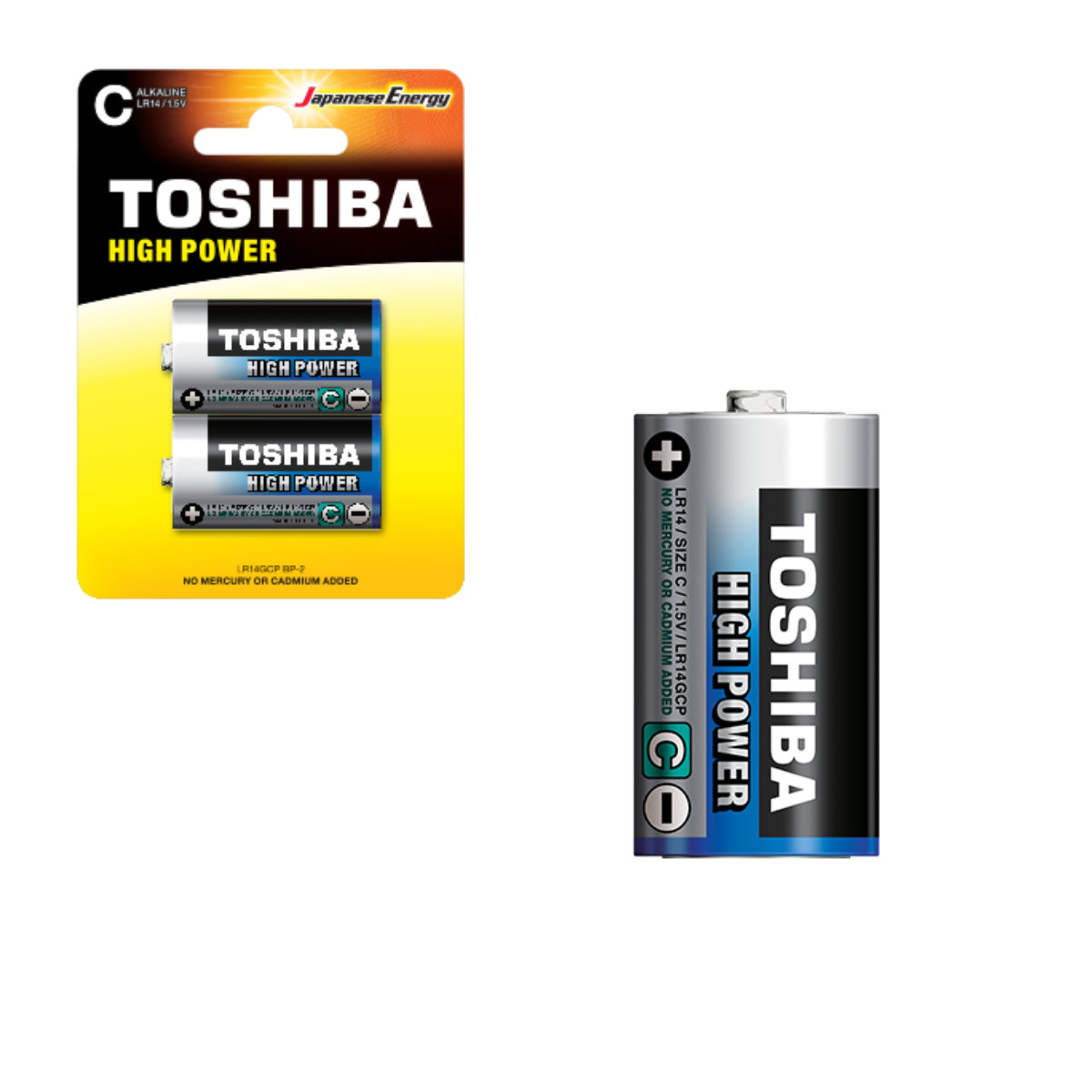 Set 2 baterii alcaline LR14, Toshiba High Power C , 1.5V, in blistere [1]