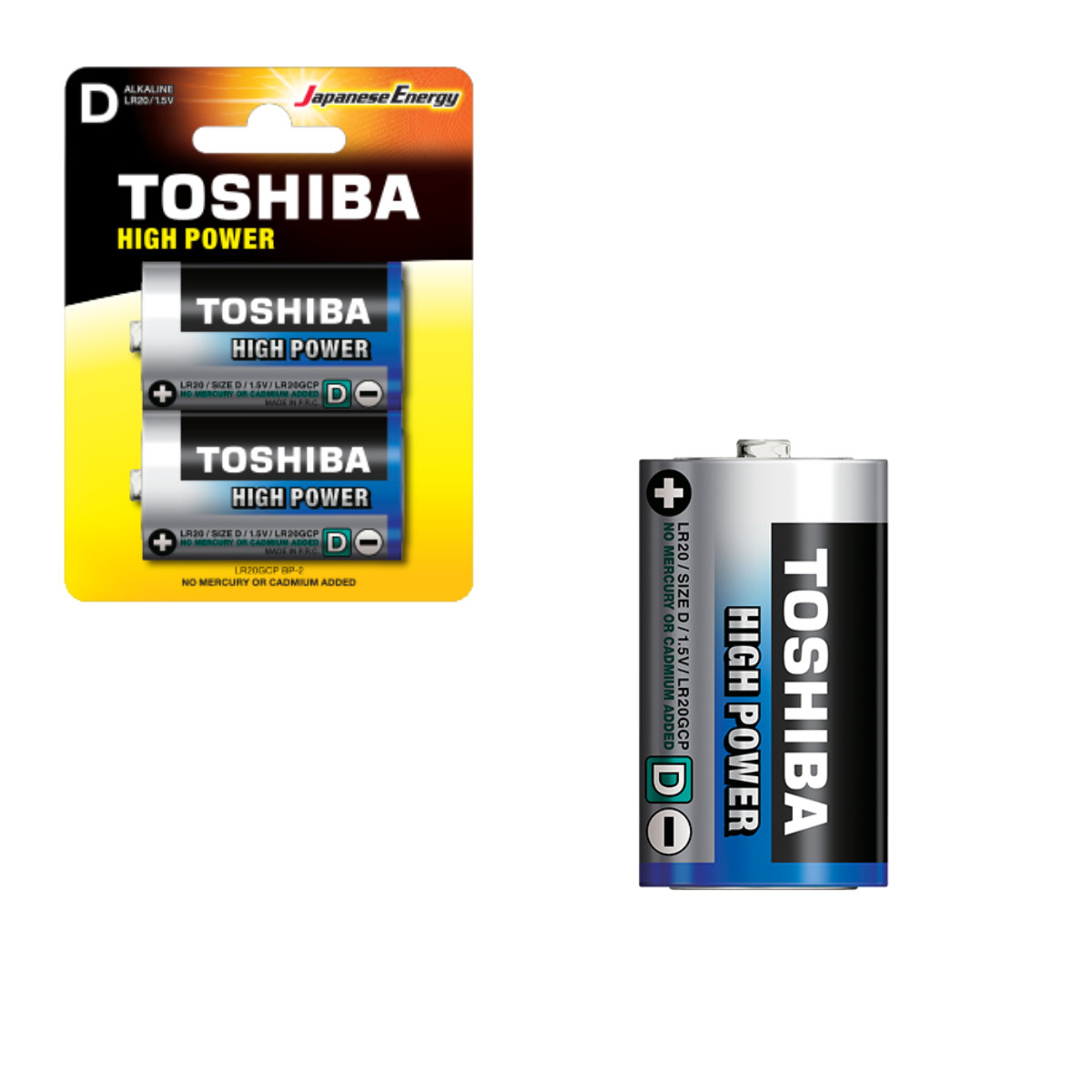 Set 2 baterii alcaline LR20, Toshiba High Power D, 1.5V, in blister [1]