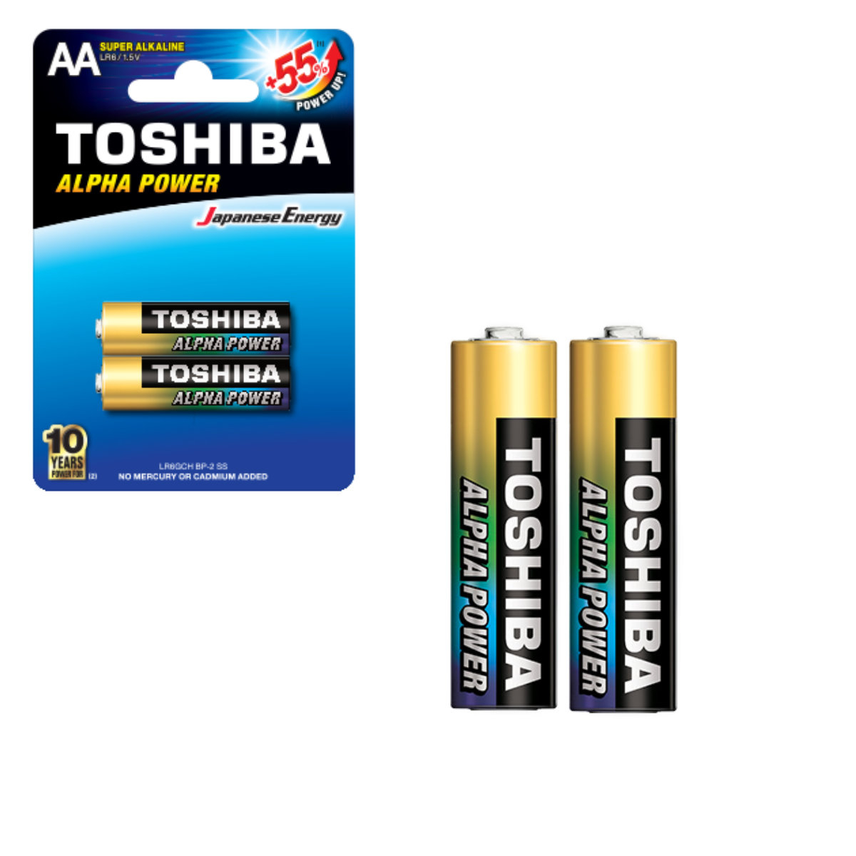 Set 2 baterii LR06 Super Alcaline, Toshiba Alpha Power AA, 1.5V, in blister [1]