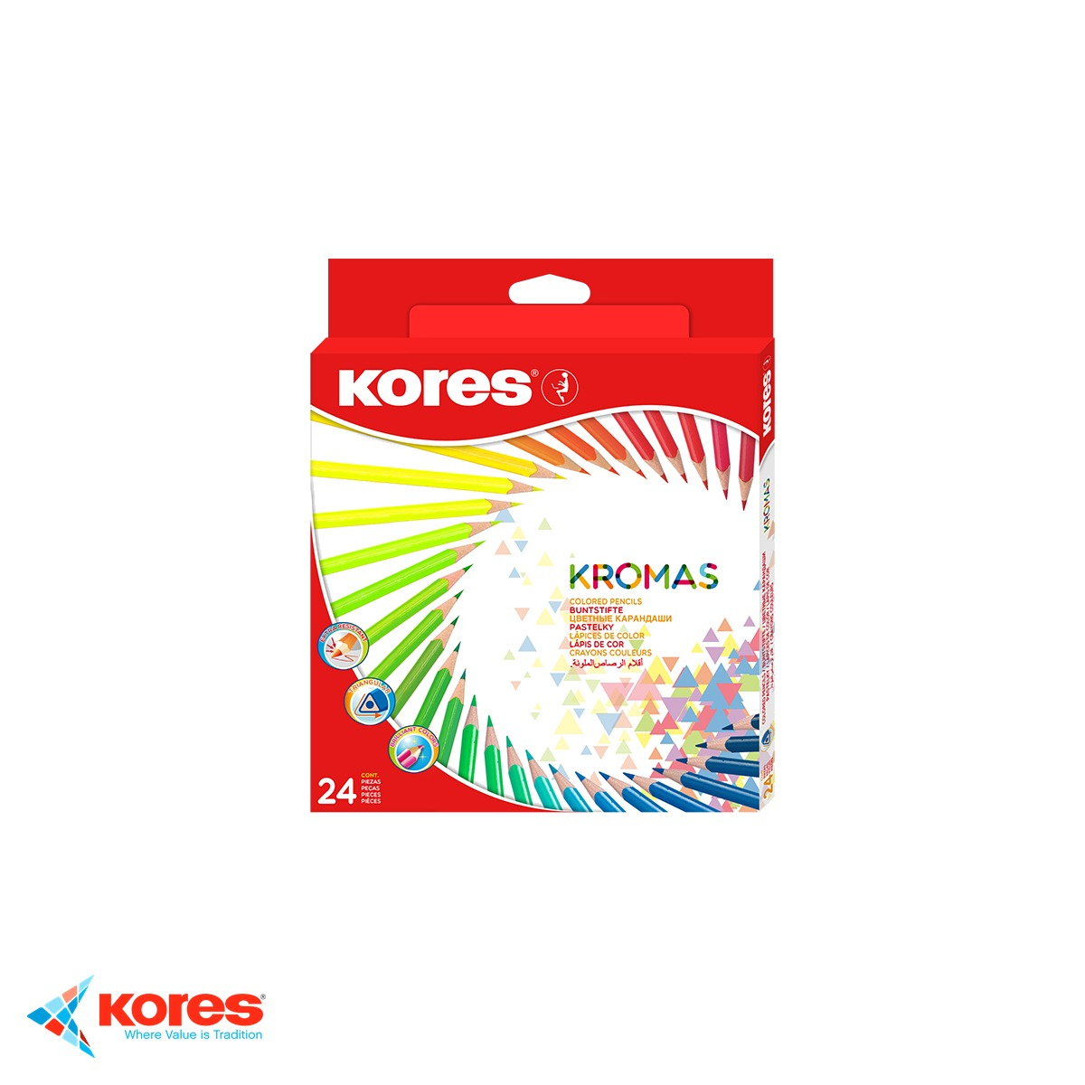Set 24 creioane colorate triunghiulare Kores, mina moale, culori stralucitoare, pentru desen si colorat [1]