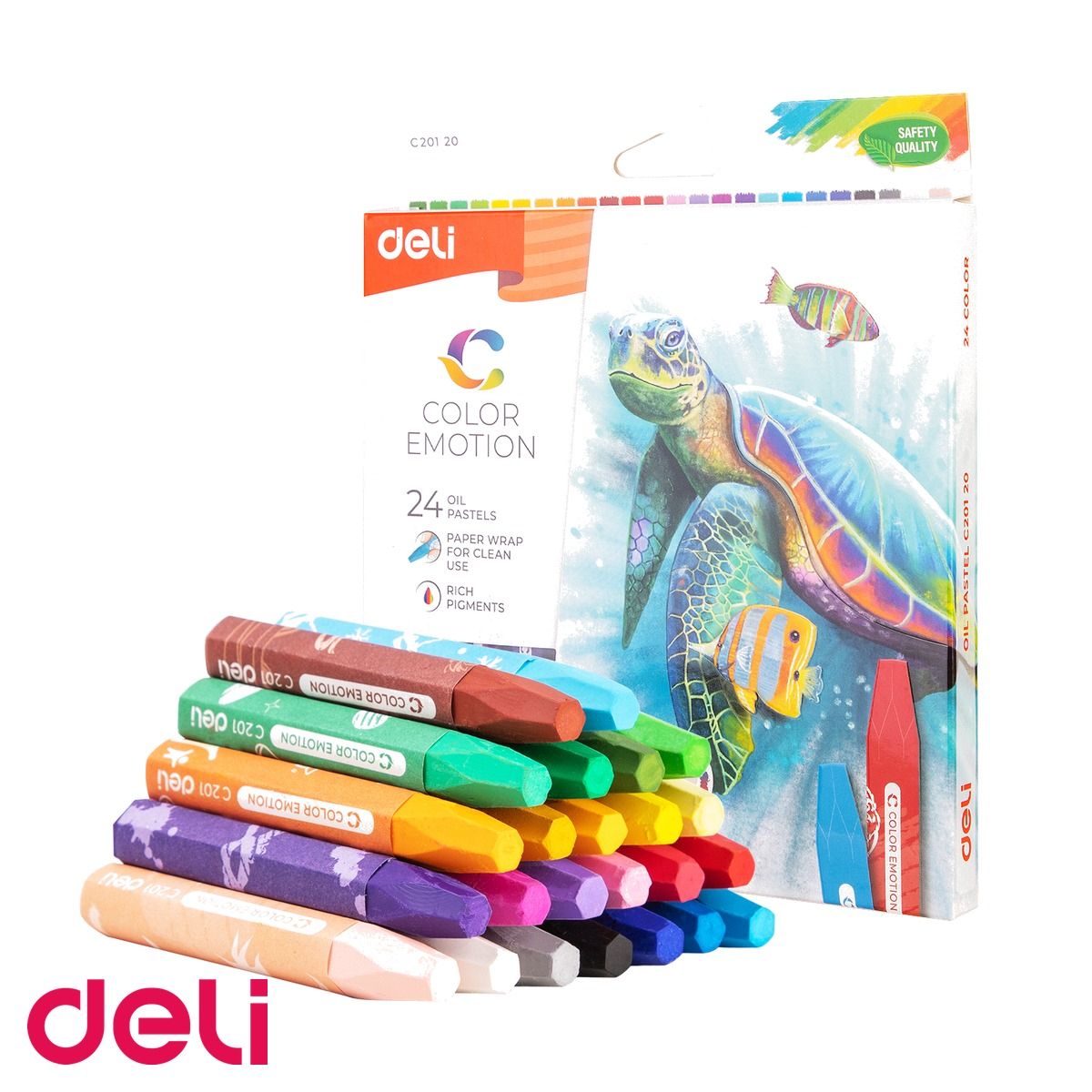 Set 24 culori ulei pastel Deli Color Emotion, parafina de calitate, lavabile, pentru desen si arta [4]