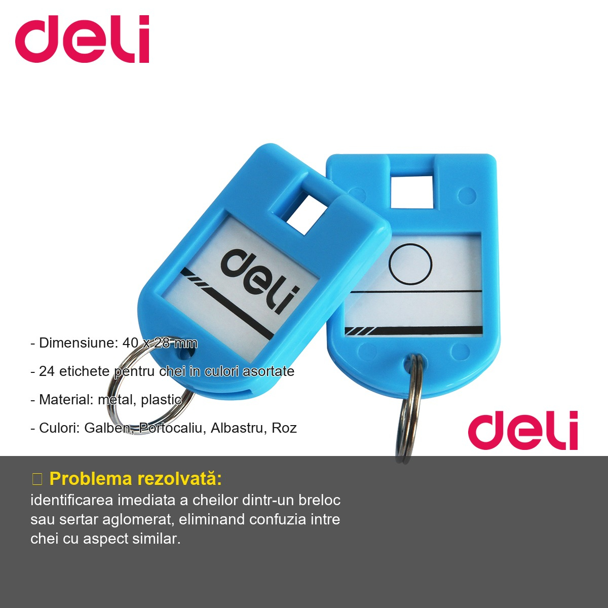 Set 24 suporturi etichete chei Deli, culori asortate, identificare rapida a cheilor [2]