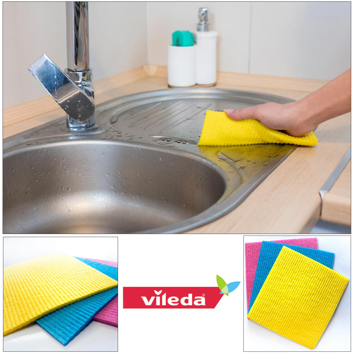 Set 3 lavete Vileda Sponge Cloth 00021, super absorbante, 18 x 18.4 cm, multicolor [3]