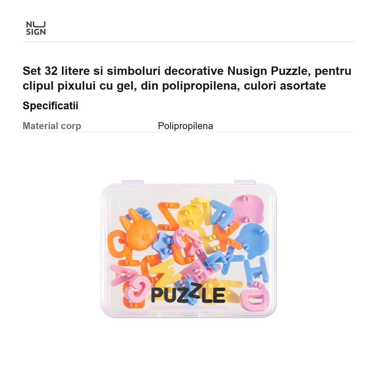 Set 32 litere si simboluri decorative Nusign Puzzle, pentru clipul pixului cu gel, din polipropilena, culori asortate [3]