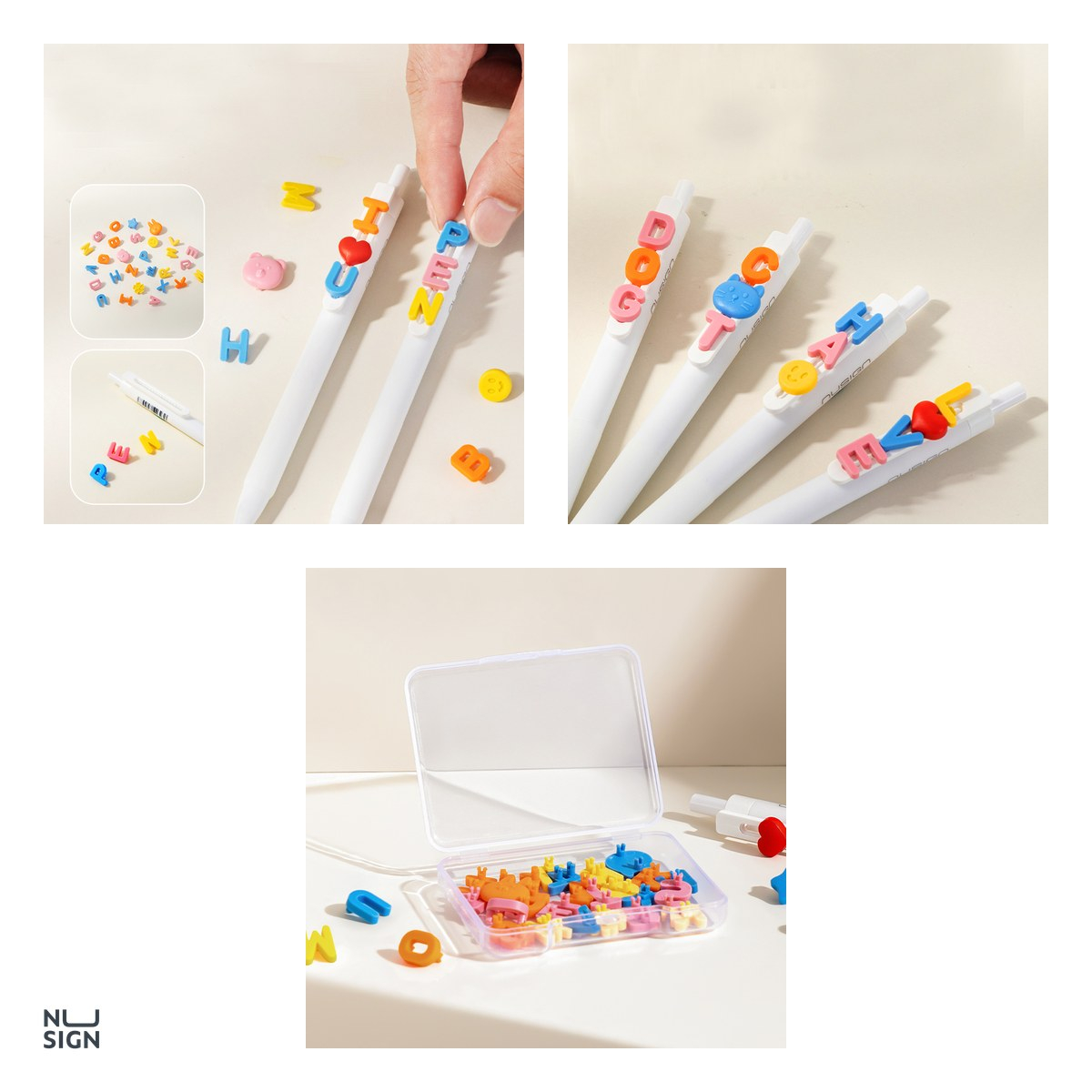 Set 32 litere si simboluri decorative Nusign Puzzle, pentru clipul pixului cu gel, din polipropilena, culori asortate [4]