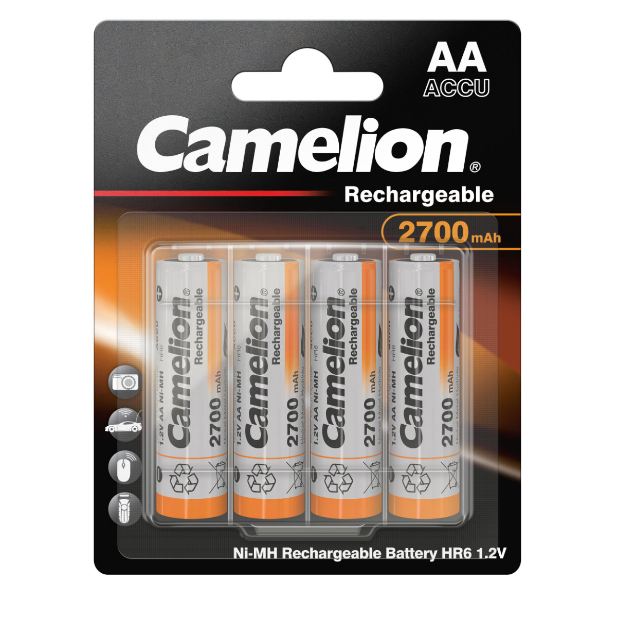 Set 4 Acumulatori AA Reincarcabili Camelion Ni-MH 2700mAh, Capacitate Ultra-Mare, Pentru Aparate Foto, Jucarii, Echipamente High-Drain, Blister [1]