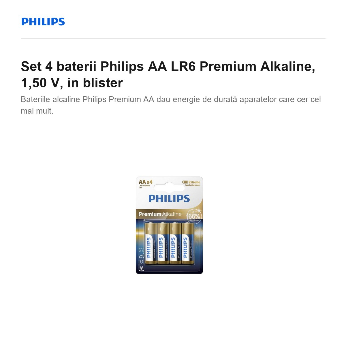 Set 4 baterii Philips AA LR6 Premium Alkaline, 1,50 V, in blister [2]