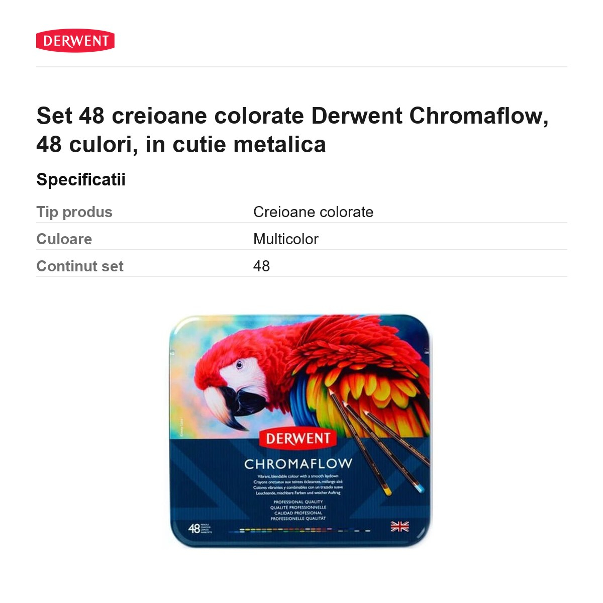 Set 48 creioane colorate Derwent Chromaflow, 48 culori, in cutie metalica [3]