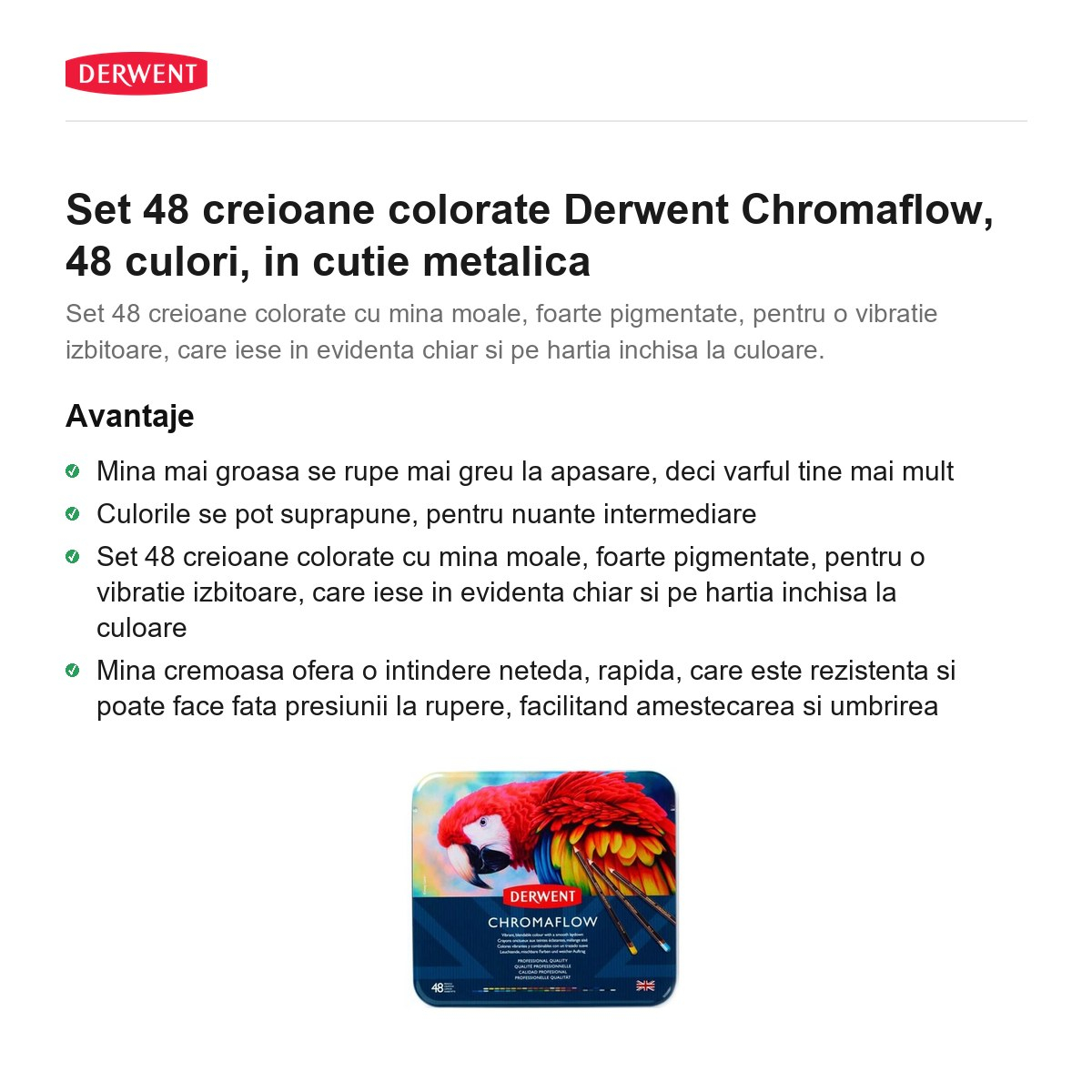 Set 48 creioane colorate Derwent Chromaflow, 48 culori, in cutie metalica [2]