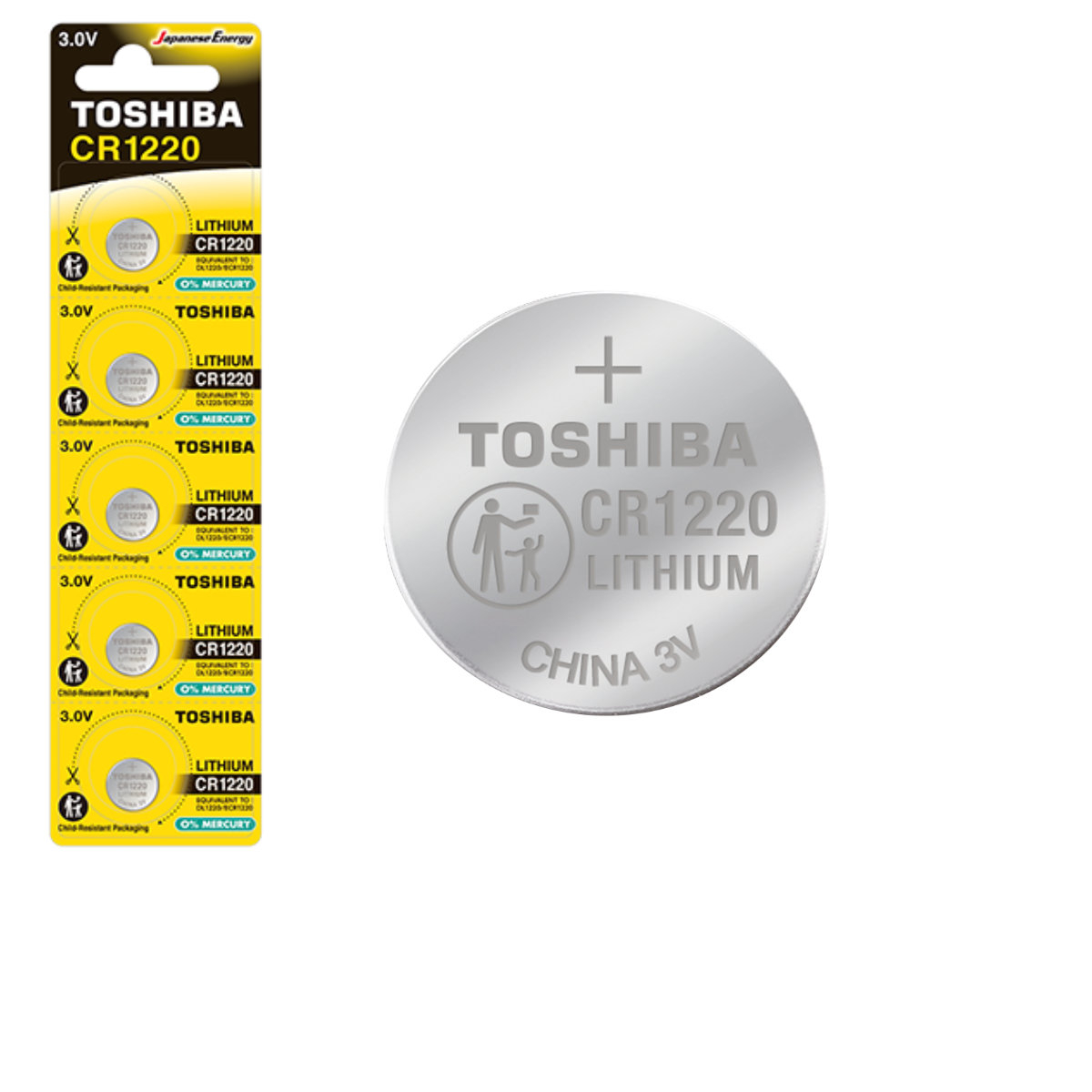 Set 5 baterii Litiu 3V CR1220, tip moneda, Toshiba 10808, in blister [1]