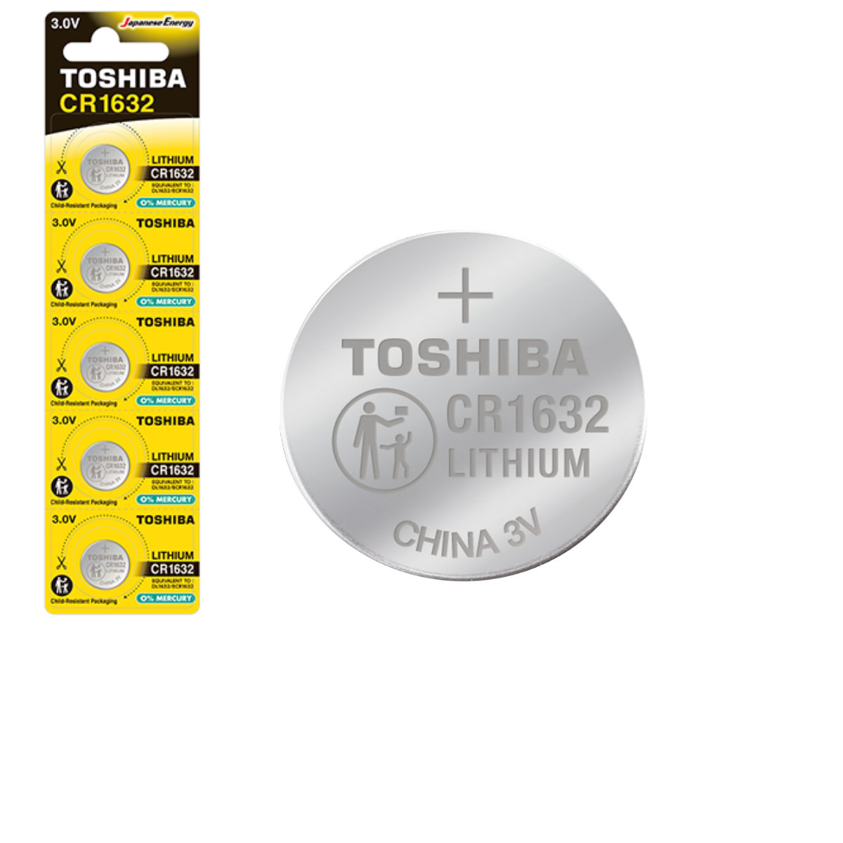 Set 5 baterii Litiu 3V CR1632, tip moneda, Toshiba 10811, in blister [1]