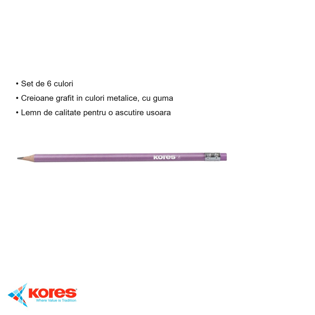 Set 6 creioane grafit Kores, mina HB, corp metalic colorat, cu guma incorporata [3]