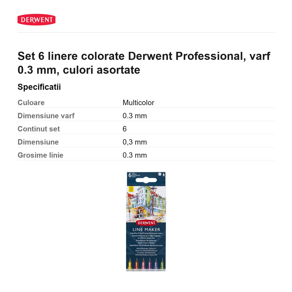 Set 6 linere colorate Derwent Professional, varf 0.3 mm, culori asortate [3]