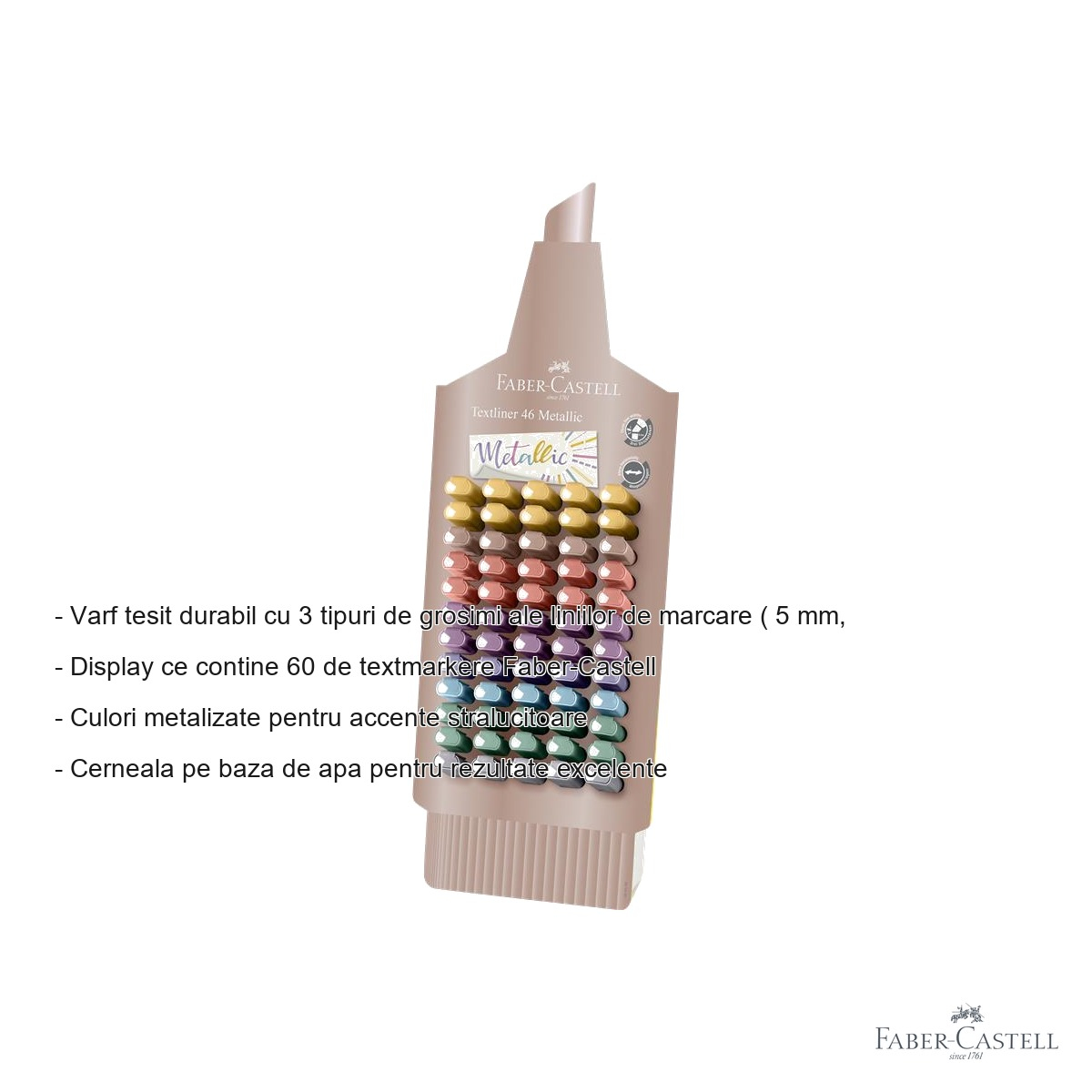Set 60 textmarkere metalizate Faber-Castell, varf tesit, culori stralucitoare pentru marcare profesionala [2]
