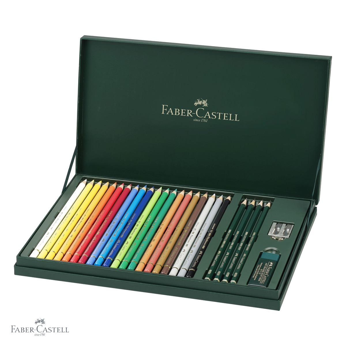 Set cadou 20 creioane colorate Faber-Castell Polychromos + 4 creioane grafit Castell 9000 + accesorii, pentru artisti [4]