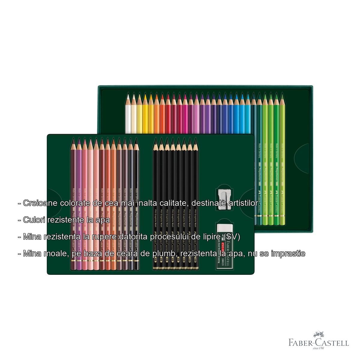 Set cadou 40 creioane colorate Faber-Castell Polychromos + 8 creioane grafit Matt + accesorii, pentru artisti profesionisti [2]