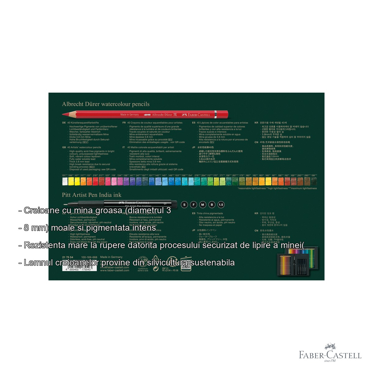 Set cadou 46 piese creioane colorate acuarela Albrecht Durer cu markere Pitt Artist si pensula Faber-Castell pentru tehnici mixte [2]