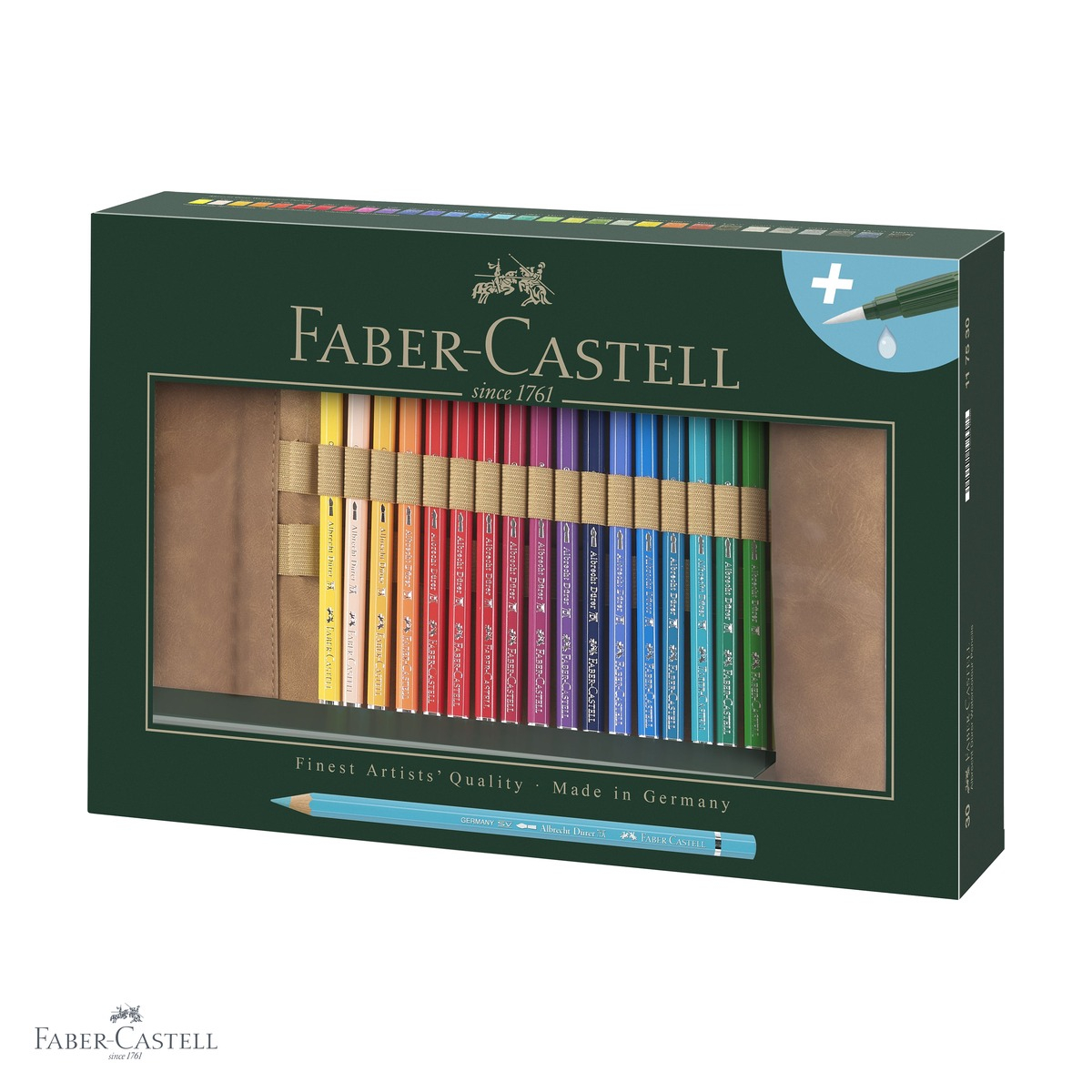 Set creioane colorate acuarela Faber-Castell Albrecht Durer, 30 bucati cu rollup si pensula cu rezervor, pentru artisti profesionisti [1]