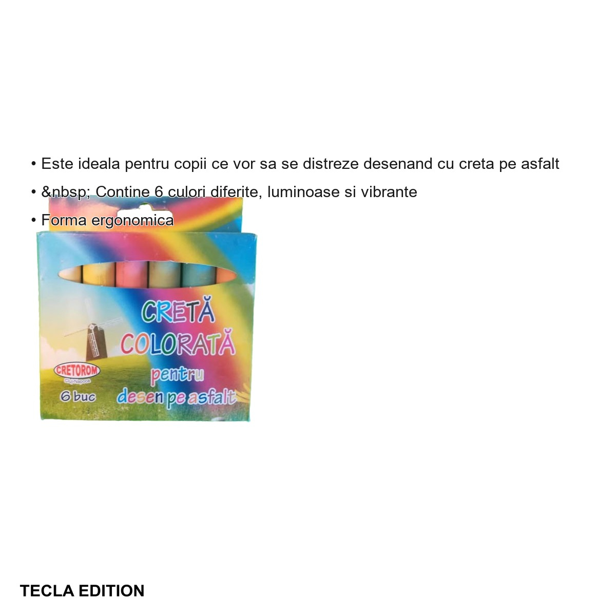 Set creta colorata pentru asfalt Tecla Edition, 6 culori vibrante, forma ergonomica, pentru copii [3]