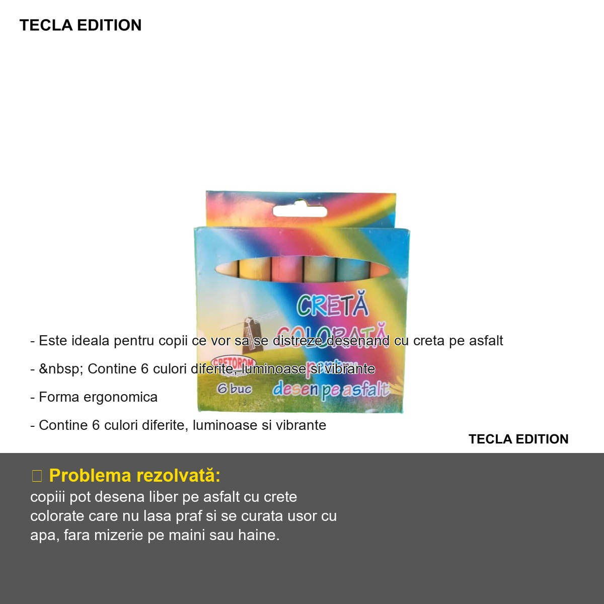 Set creta colorata pentru asfalt Tecla Edition, 6 culori vibrante, forma ergonomica, pentru copii [2]