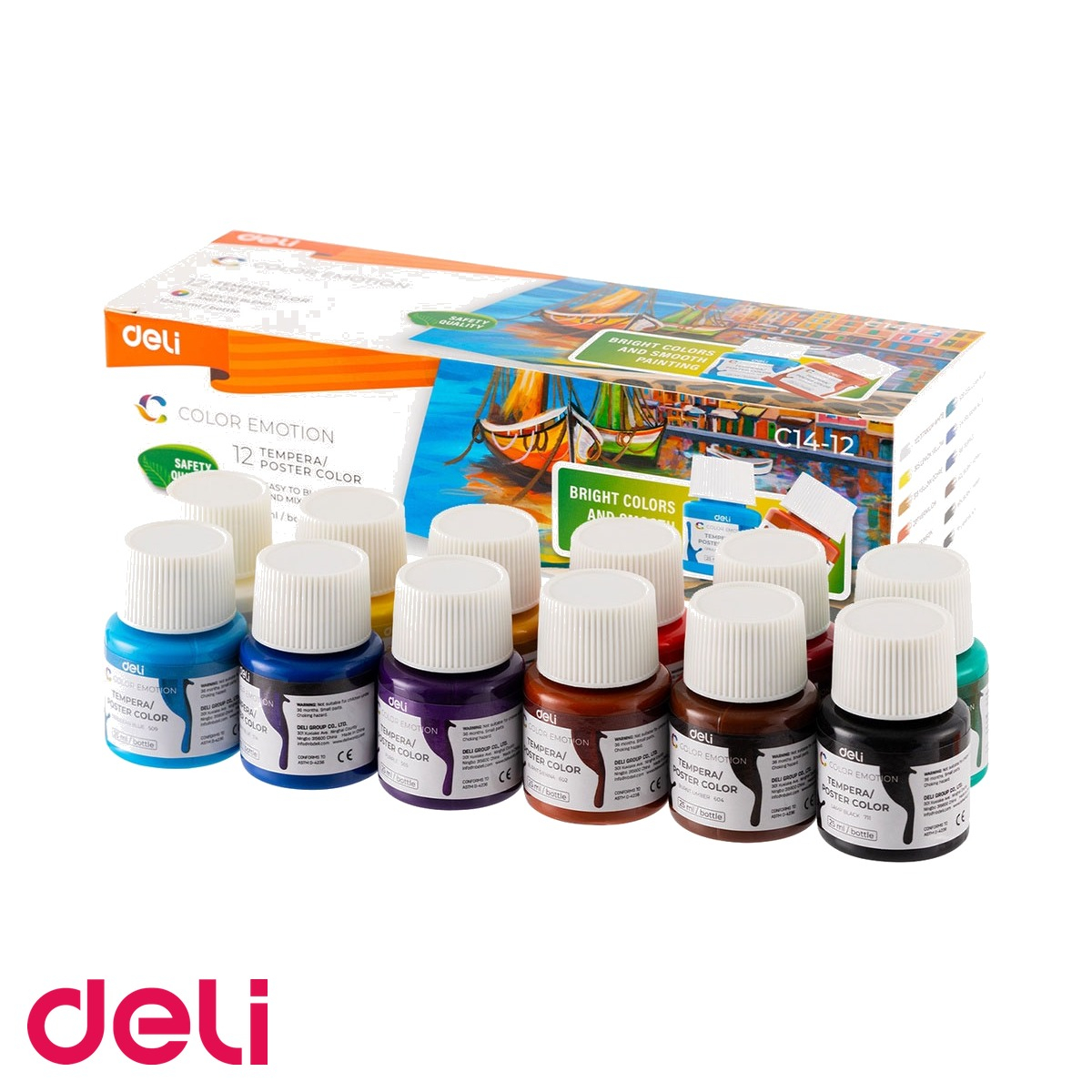 Set guase 12 culori 25ml Deli Color Emotion, culori opace intens pigmentate, pentru scoala si timp liber [4]