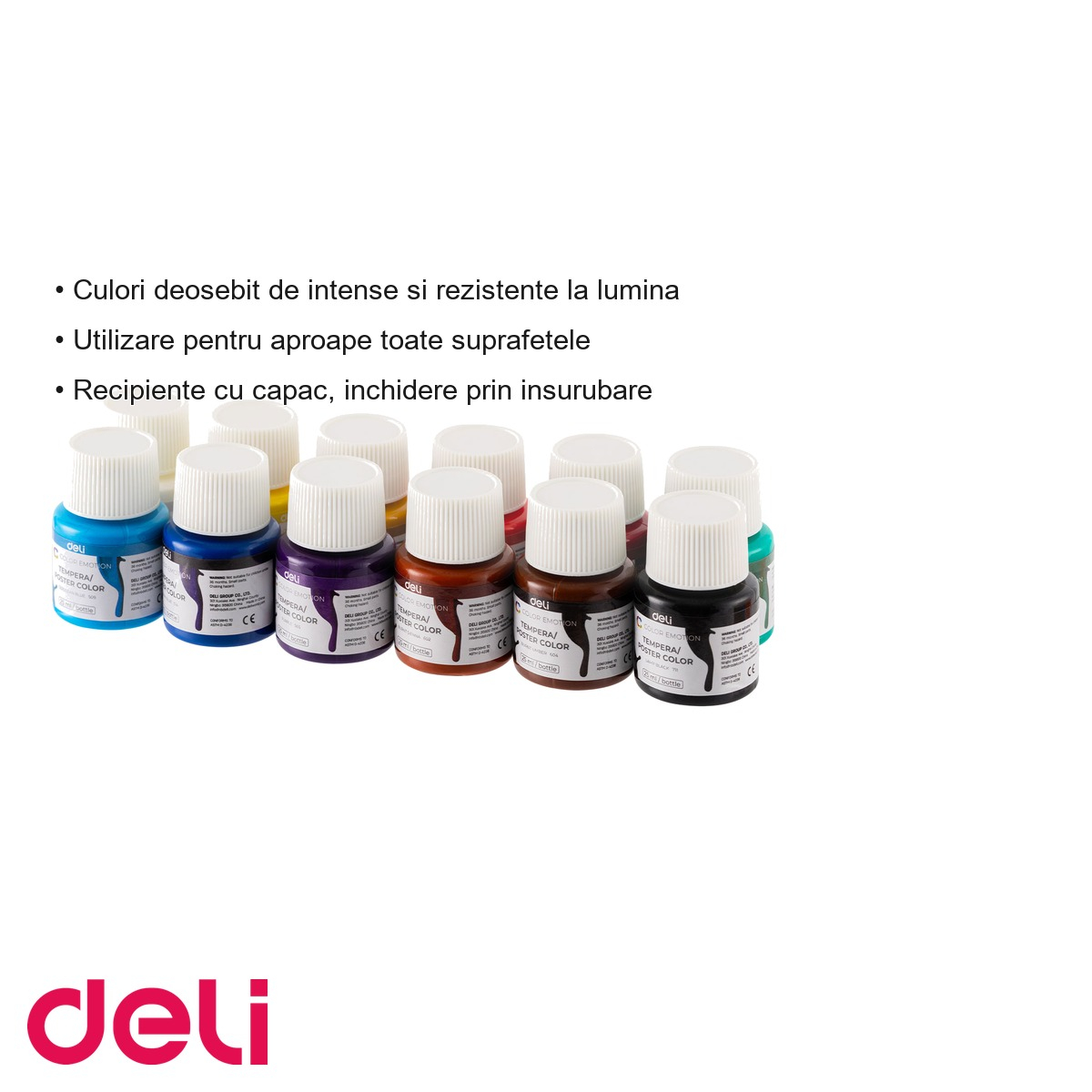 Set guase 12 culori 25ml Deli Color Emotion, culori opace intens pigmentate, pentru scoala si timp liber [3]
