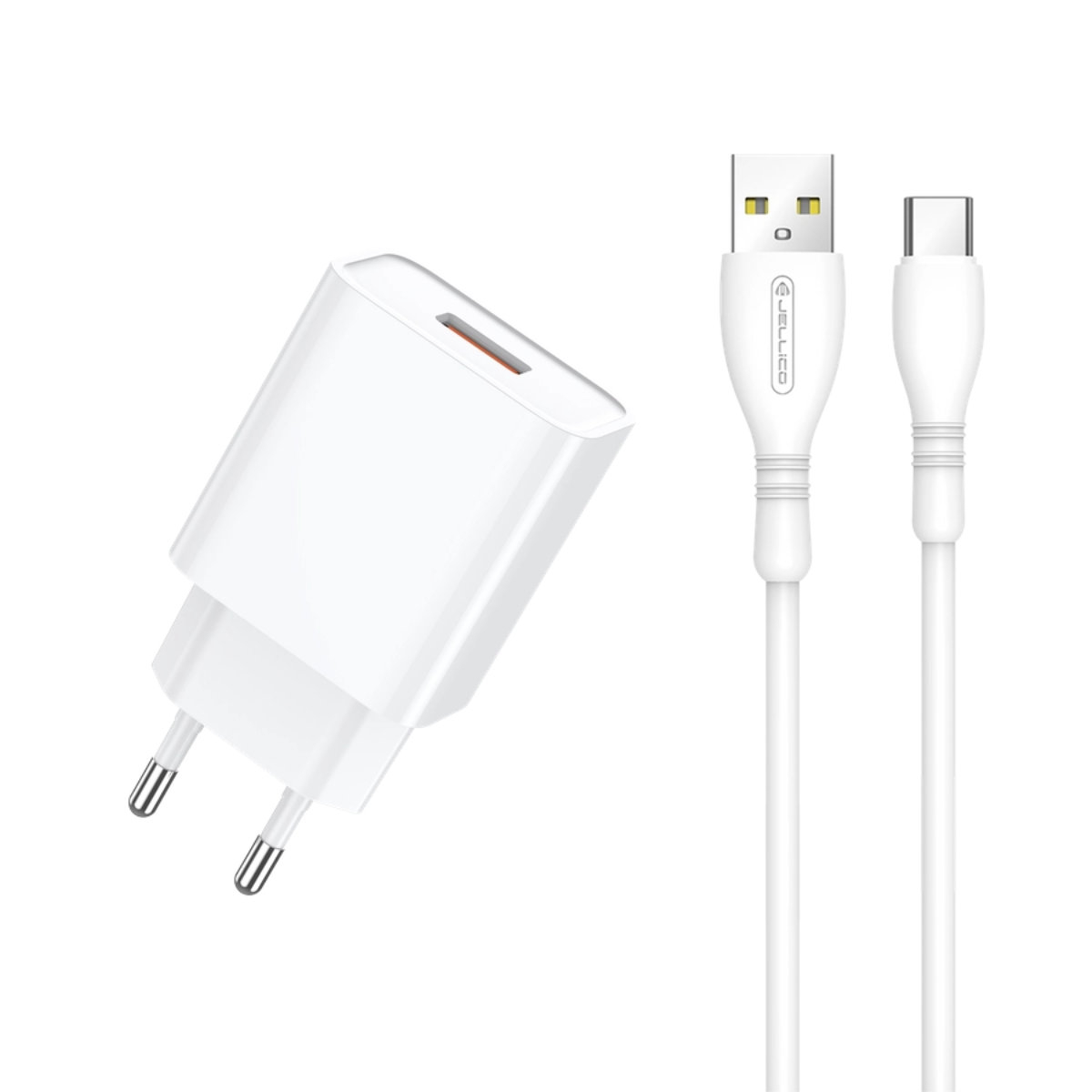 Set incarcator retea QC 3.0 22.5W cu port USB si cablu 1m cu conectori USB la USB-C, Jellico C7, in blister, alb [1]