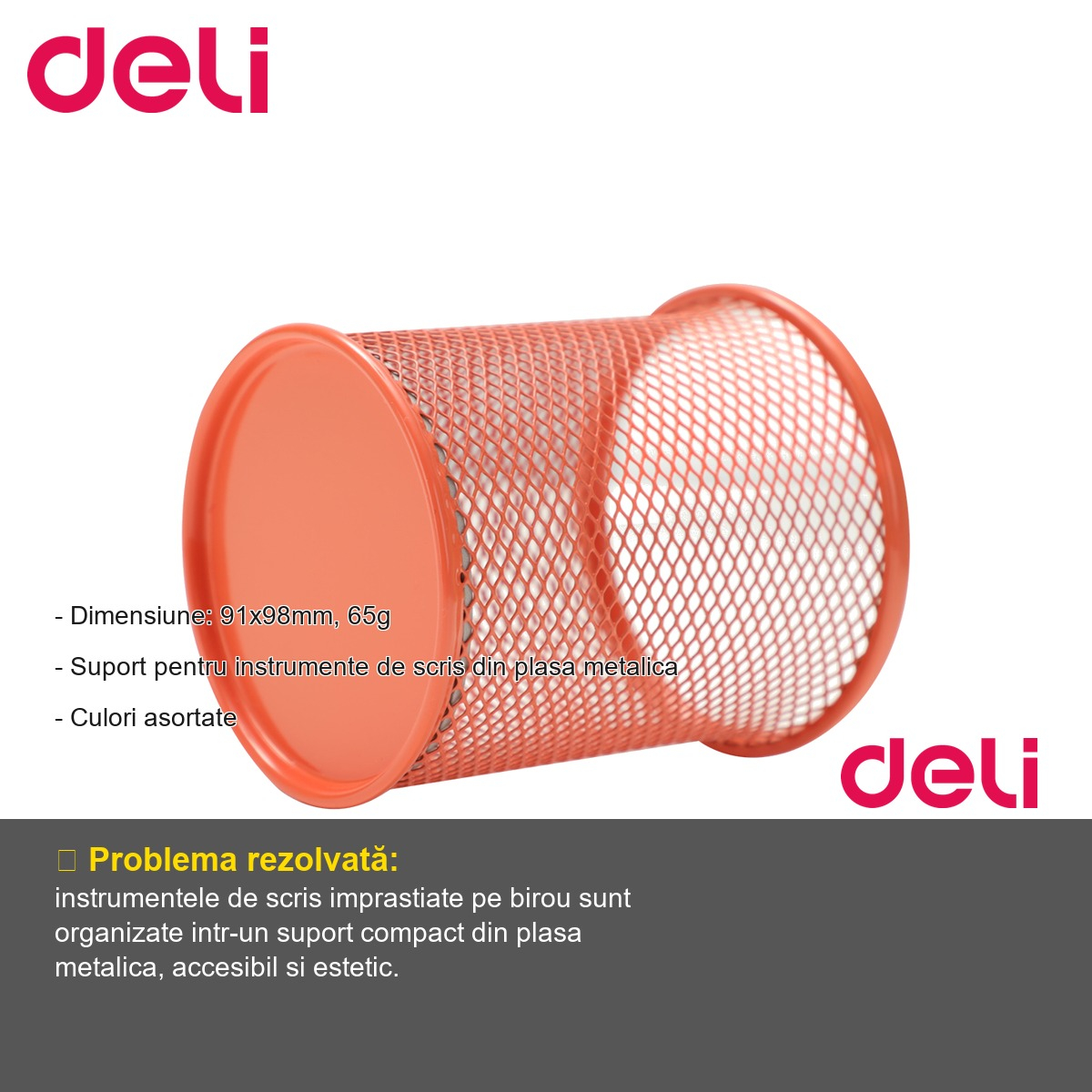 Suport instrumente de scris Deli Mesh Color, plasa metalica colorata, pentru birou si papetarie [2]