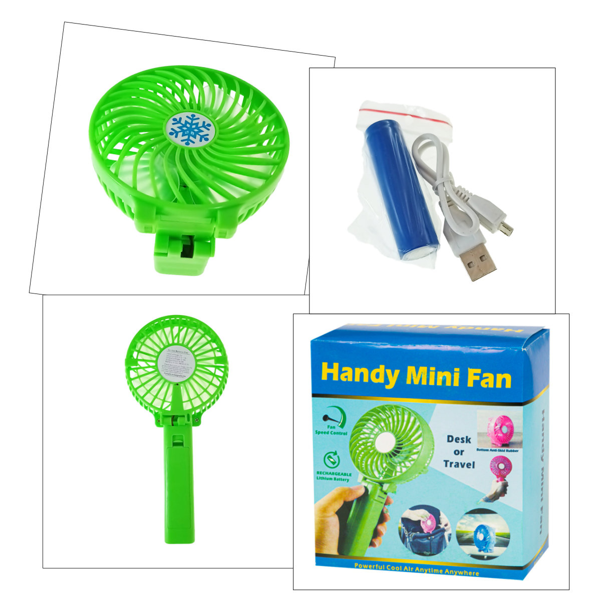 Ventilator cu baterie portabila incorporata, acumulator 18650, putere 3W, cablu de alimentare microUSB, verde [4]