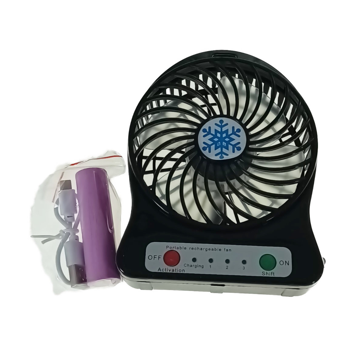 Ventilator de birou cu acumulator 18650 incorporat, lungime de 14cm, cablu de alimentare microUSB, 13313, negru [2]