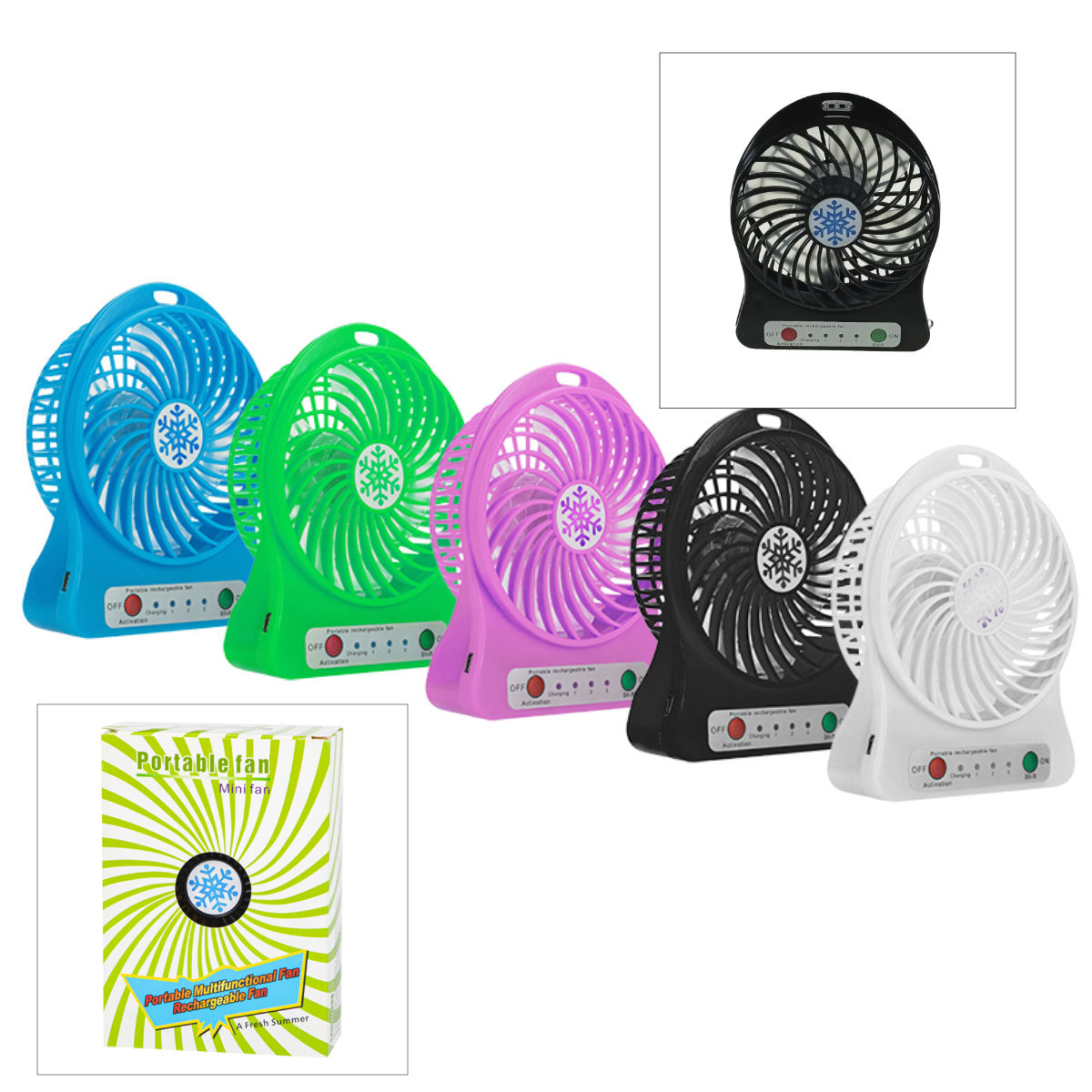 Ventilator de birou cu acumulator 18650 incorporat, lungime de 14cm, cablu de alimentare microUSB, 13313, negru [5]