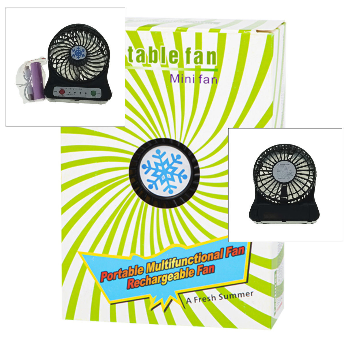 Ventilator de birou cu acumulator 18650 incorporat, lungime de 14cm, cablu de alimentare microUSB, 13313, negru [4]