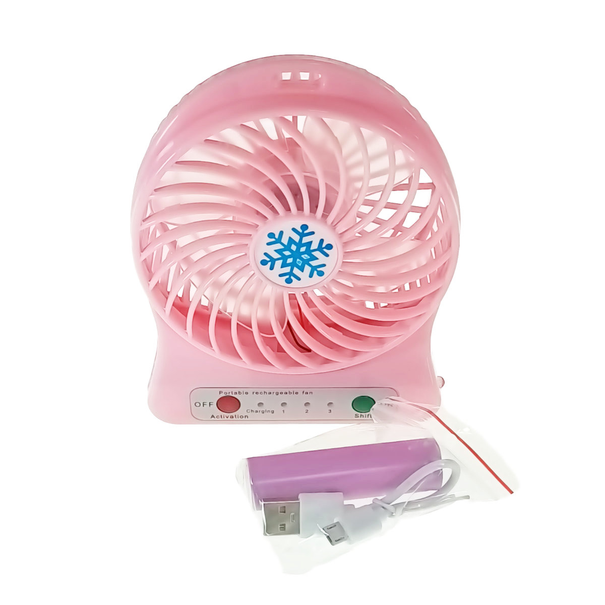 Ventilator de birou cu acumulator 18650 incorporat, lungime de 14cm, cablu de alimentare microUSB, 13313, roz [3]