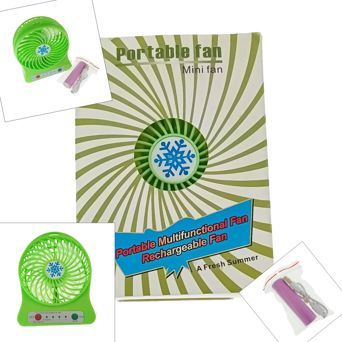 Ventilator de birou cu acumulator 18650 incorporat, lungime de 14cm, cablu de alimentare microUSB, 13313, verde [5]