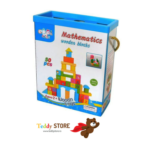 Jocuri - Cuburi de construit din lemn  50 buc in galeata