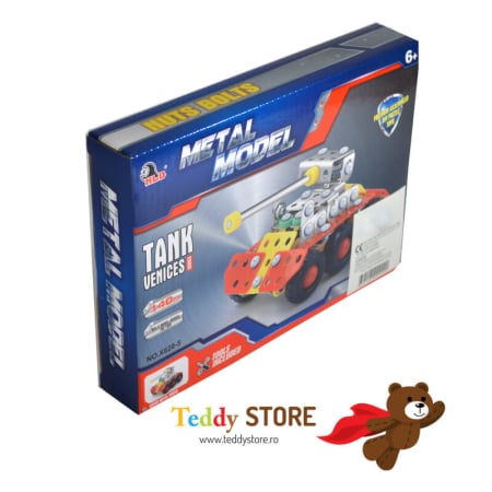 Jocuri - Joc constructie piese metalice 140 piese- Tanc