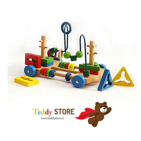 Jocuri - Labirint din Lemn cu Bile și Forme Geometrice - Jucărie Educațională pentru Dezvoltarea Abilităților Motorii