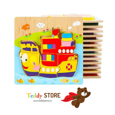 Puzzle-uri - Puzzle 3D din lemn Vaporas – Joc educativ și creativ pentru copii
