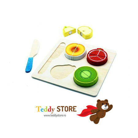 Puzzle-uri - Puzzle din lemn cu 4 fructe de taiat si cutit