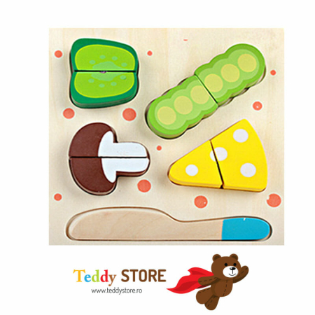 Puzzle-uri - Puzzle din lemn cu 4 legume de taiat si cutit