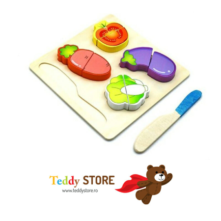 Puzzle-uri - Puzzle din lemn cu 4 legume de taiat si cutit