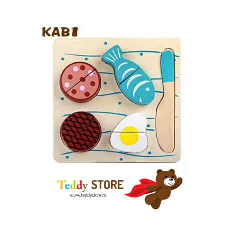 Puzzle-uri - Puzzle din lemn cu alimente de taiat