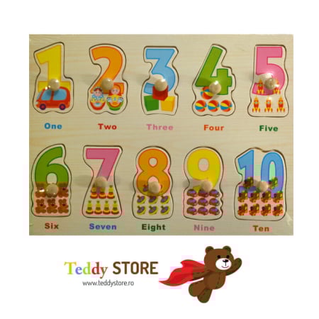 Puzzle-uri - Puzzle din Lemn cu Numere și Imagini Educaționale