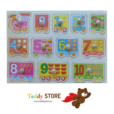 Puzzle-uri - Puzzle incastru din lemn cu maner,,0-10 Locomotiva”