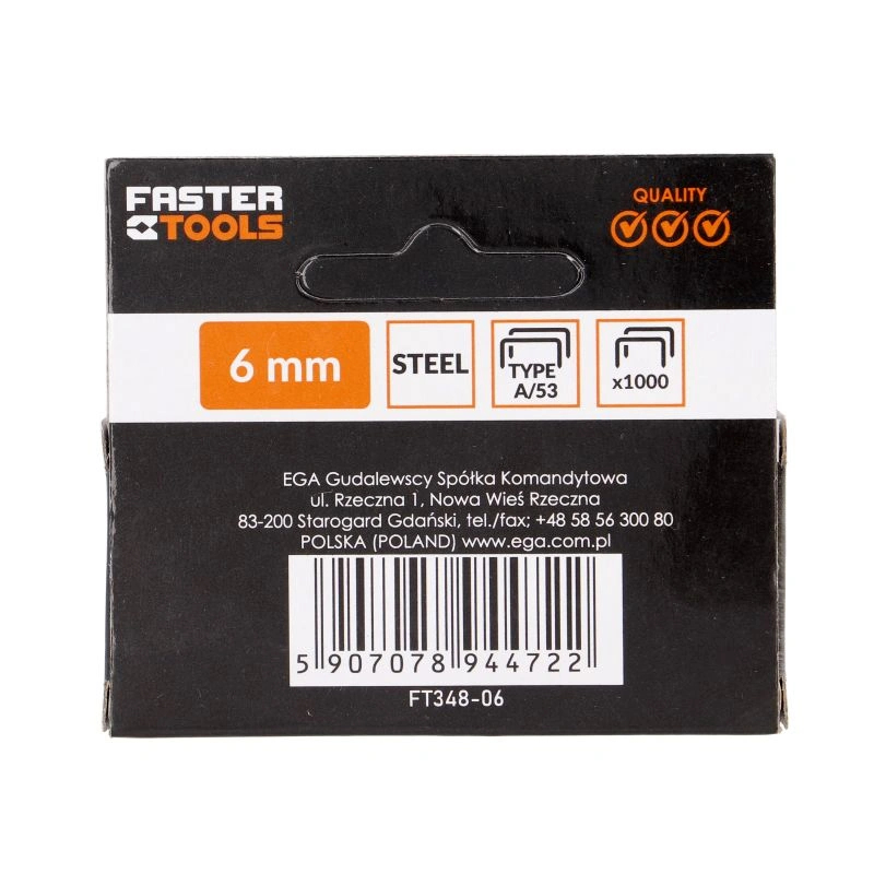 Capse pentru tapiterie 6mm tip A53 1000buc/set Faster Tools [5]