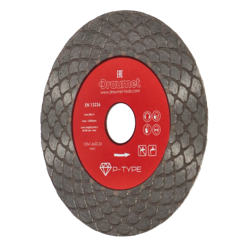 Disc profesional fagure pentru taiere ceramica dura, gresie portelanata, piatra naturala 125x1.6mm Draumet [1]