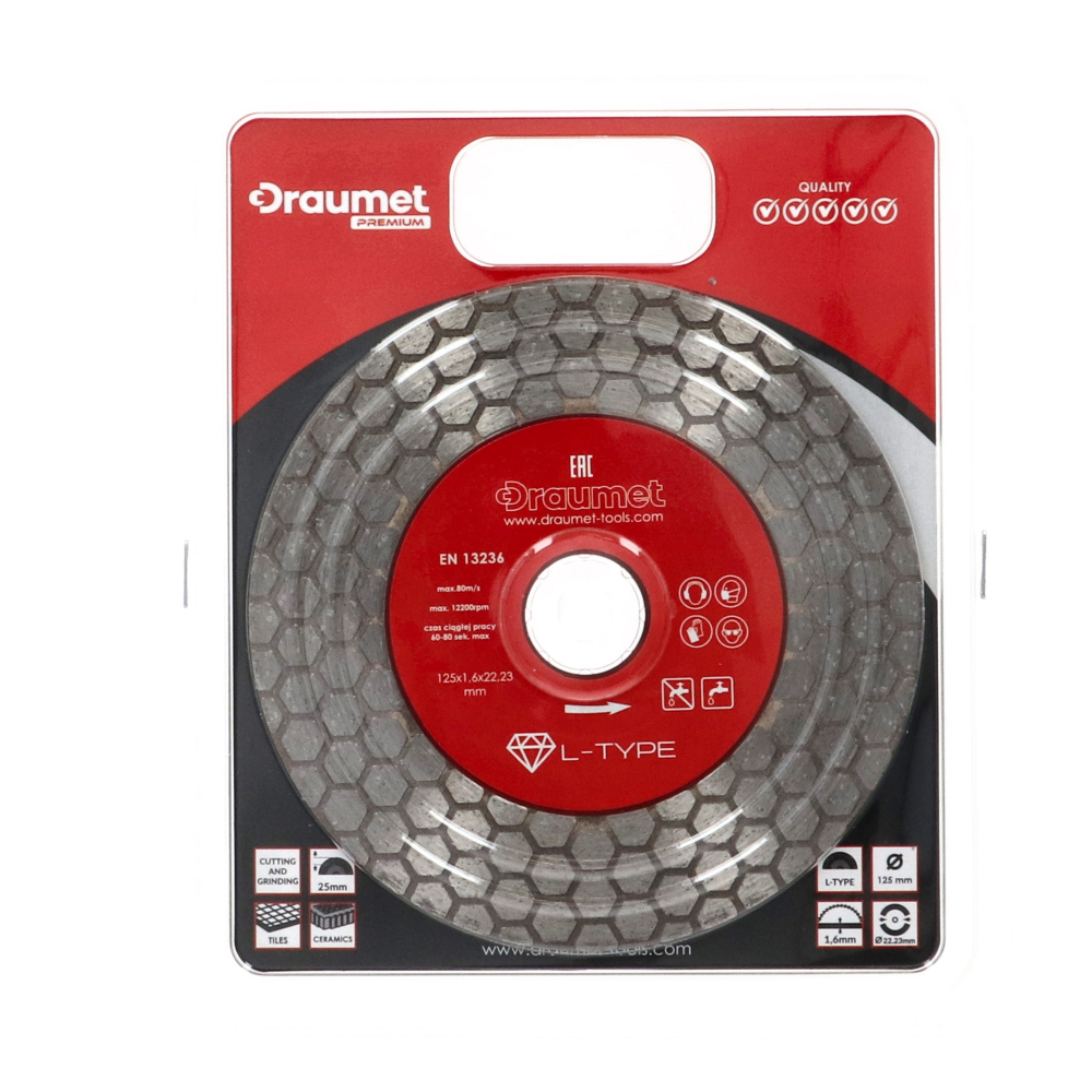 Disc profesional fagure pentru taiere ceramica dura, gresie portelanata, piatra naturala 125x1.6mm Draumet [3]