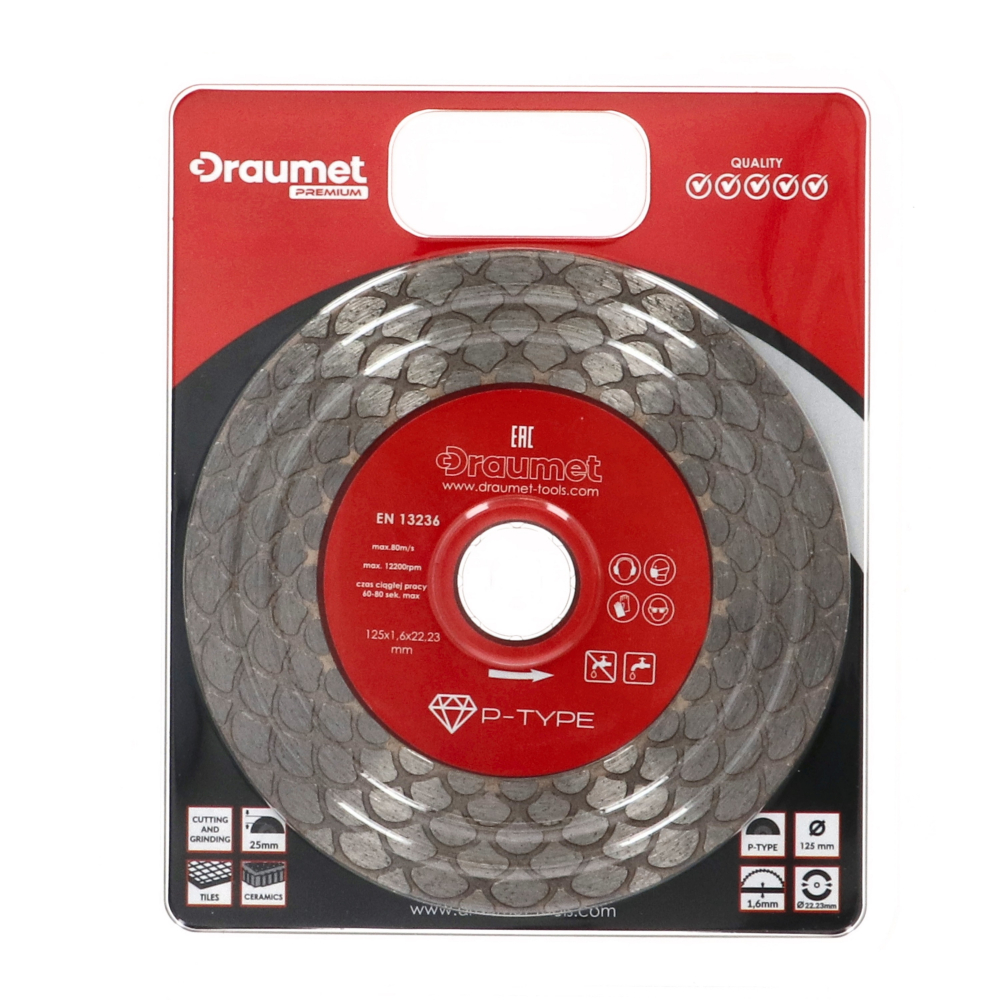 Disc profesional fagure pentru taiere ceramica dura, gresie portelanata, piatra naturala 125x1.6mm Draumet [3]
